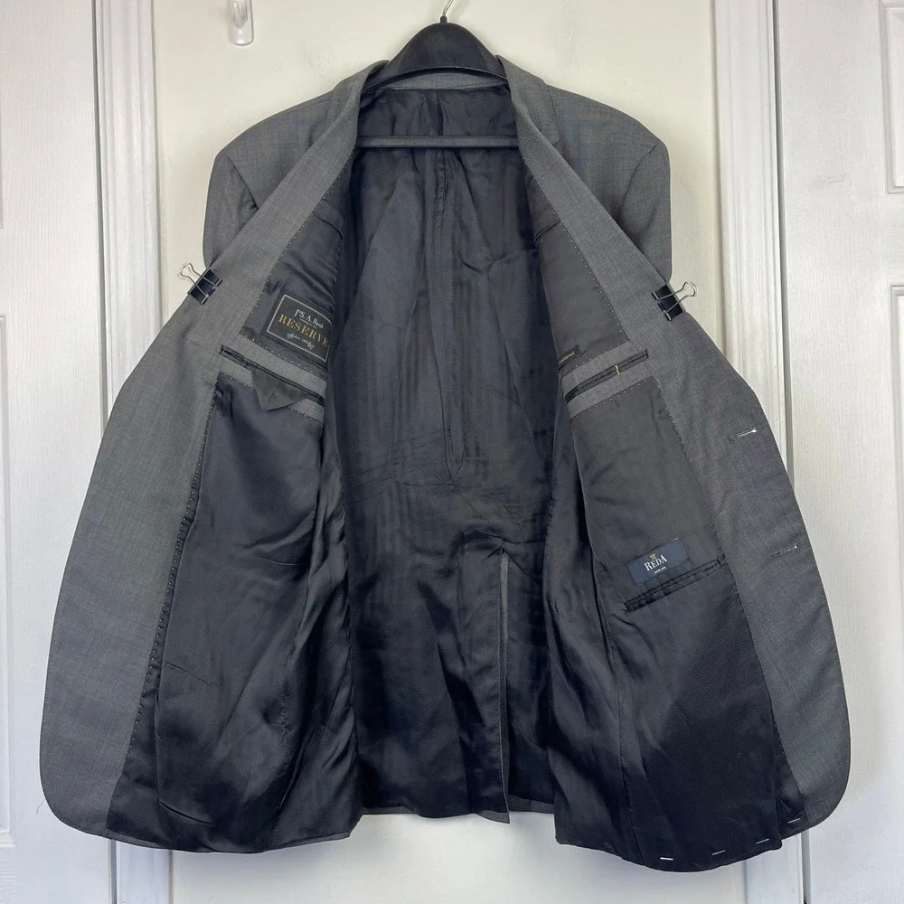 Jos A‎ Bank RESERVE Birdseye Gray REDA Wool Blazer 42L Sport Coat Jacket *read
